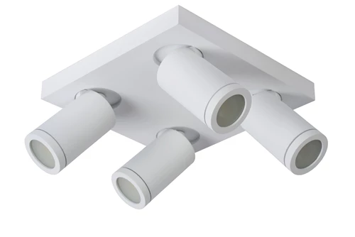 Lucide TAYLOR - Spot plafond Salle de bains - LED Dim to warm - GU10 - 4x5W 2200K/3000K - IP44 - Blanc - éteint